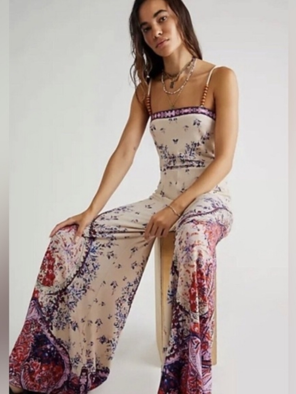 Free People Astrid Jumpsuit In Ivory Combo, Size XL, NWT